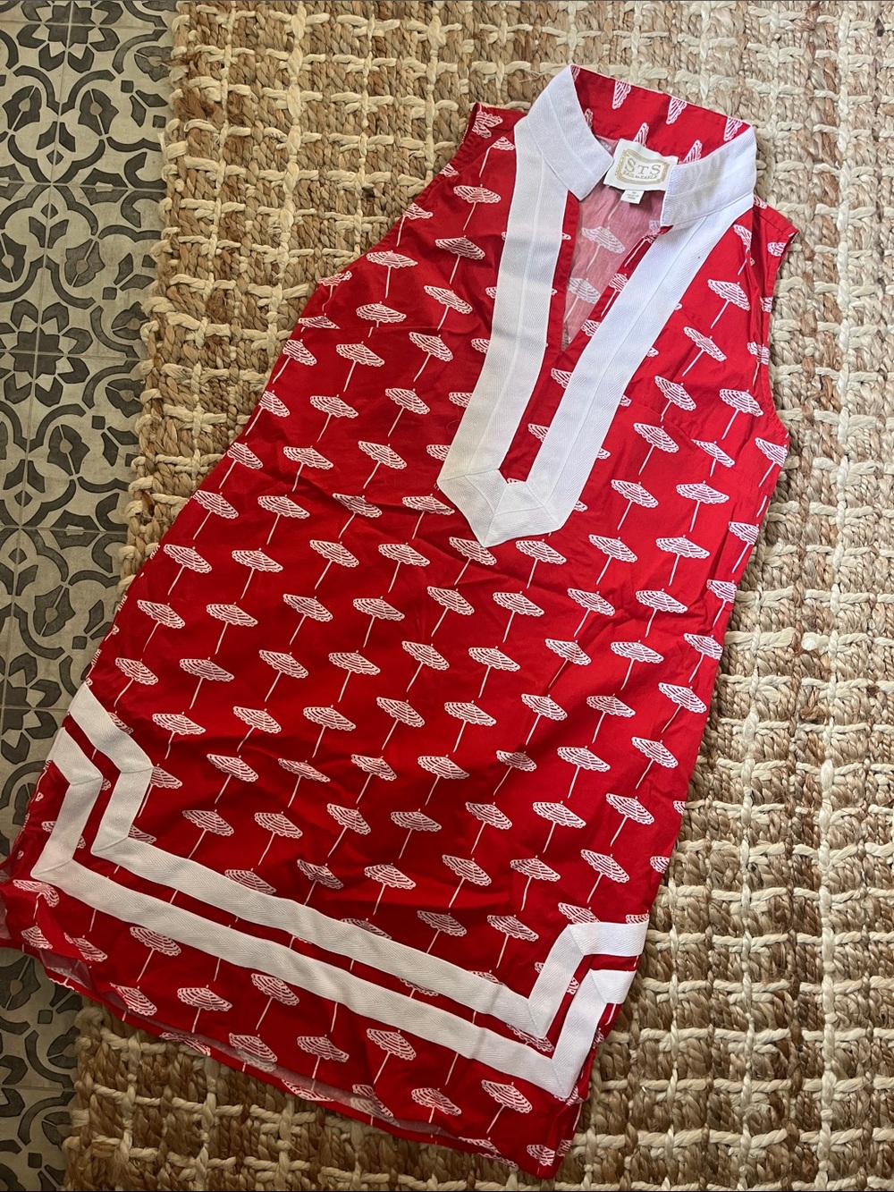Sail to sable Red Sleeveless Shift Dress with White Umbrella Print